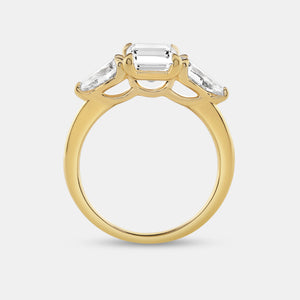 Gilded 3 Carat Lab-Grown Diamond Emerald-Cut Solitaire Engagement Ring with Pear-Shaped Accents