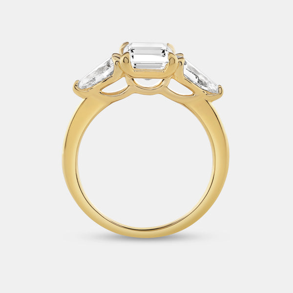 3 Carat Lab-Grown Diamond Emerald-Cut Solitaire Engagement Ring with Pear-Shaped Accents — GILDED New York
