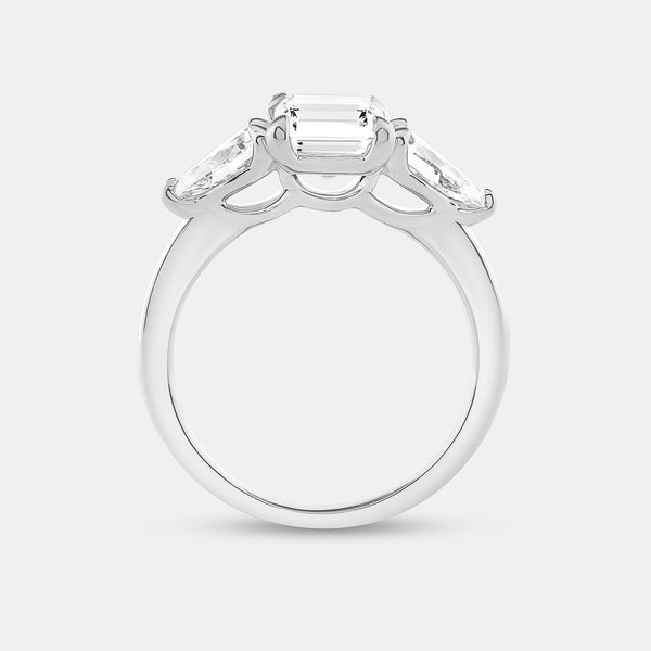 3 Carat Lab-Grown Diamond Emerald-Cut Solitaire Engagement Ring with Pear-Shaped Accents — GILDED New York