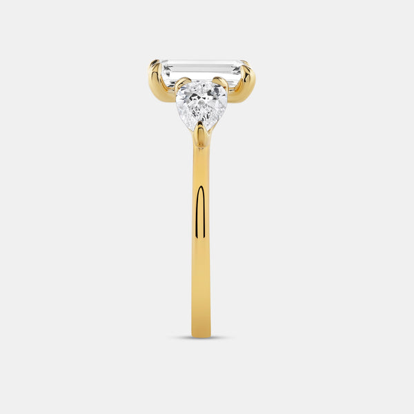 3 Carat Lab-Grown Diamond Emerald-Cut Solitaire Engagement Ring with Pear-Shaped Accents — GILDED New York