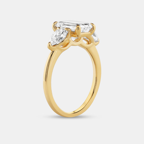 3 Carat Lab-Grown Diamond Emerald-Cut Solitaire Engagement Ring with Pear-Shaped Accents — GILDED New York