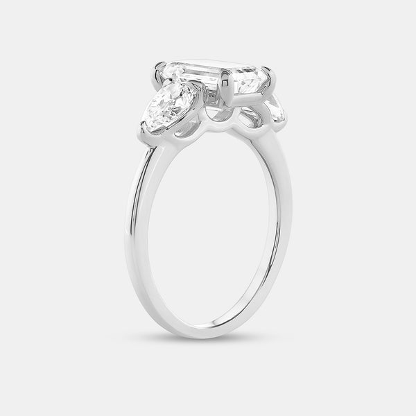 3 Carat Lab-Grown Diamond Emerald-Cut Solitaire Engagement Ring with Pear-Shaped Accents — GILDED New York