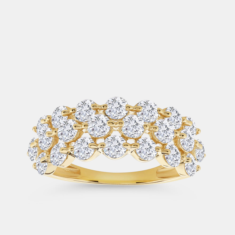 Gilded 2 Carat Lab-Grown Diamond Three Row Wide Shared-Prong Anniversary Band