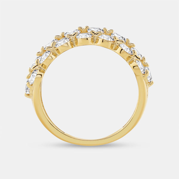 Gilded 2 Carat Lab-Grown Diamond Three Row Wide Shared-Prong Anniversary Band
