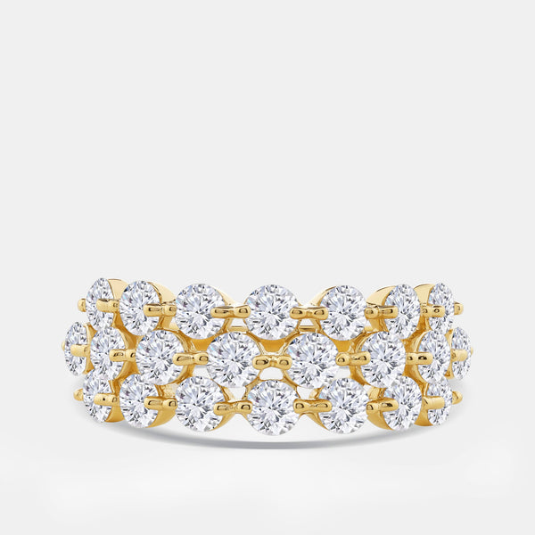 Gilded 2 Carat Lab-Grown Diamond Three Row Wide Shared-Prong Anniversary Band