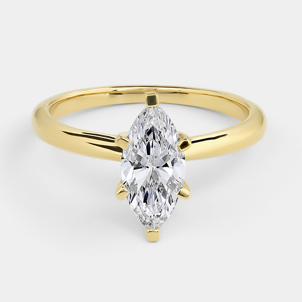 Gilded 1 Carat Lab-Grown Diamond Marquise-Shaped Classic Solitaire Ring