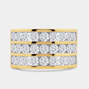 Gilded 3 Carat Lab-Grown Diamond Three-Row Classic Channel-Set Anniversary Band