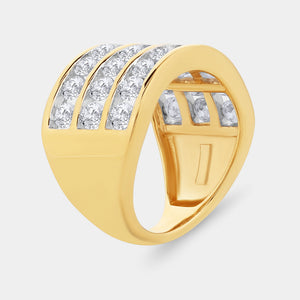 Gilded 3 Carat Lab-Grown Diamond Three-Row Classic Channel-Set Anniversary Band