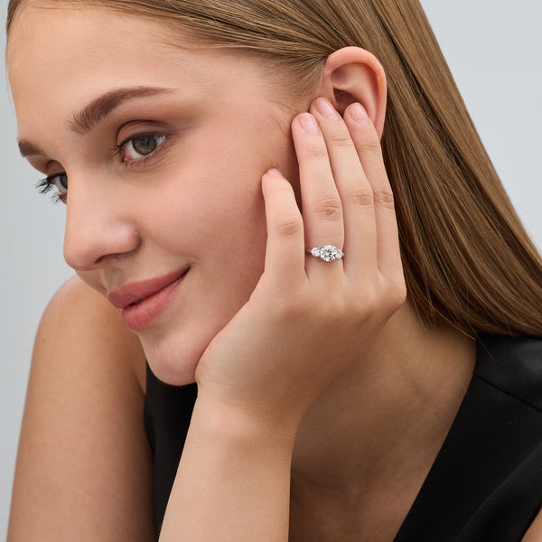 1 and 3/4 Carat Lab-Grown Diamond Round-Shaped Three-Stone Solitaire Engagement Ring — GILDED New York