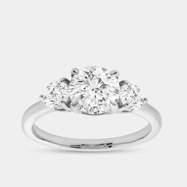 1 and 3/4 Carat Lab-Grown Diamond Round-Shaped Three-Stone Solitaire Engagement Ring — GILDED New York