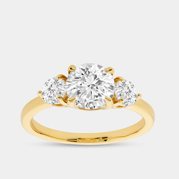 1 and 3/4 Carat Lab-Grown Diamond Round-Shaped Three-Stone Solitaire Engagement Ring — GILDED New York