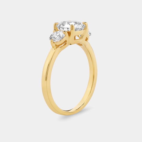 1 and 3/4 Carat Lab-Grown Diamond Round-Shaped Three-Stone Solitaire Engagement Ring — GILDED New York