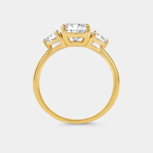 Gilded 1 and 3/4 Carat Lab-Grown Diamond Round-Shaped Three-Stone Solitaire Engagement Ring
