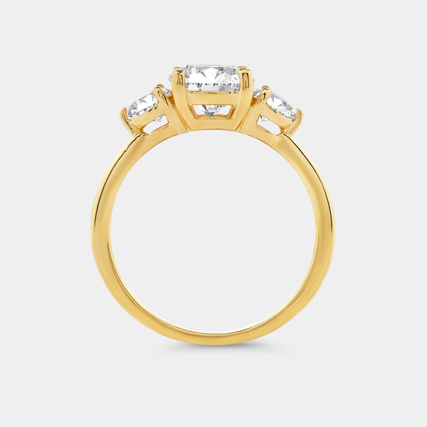 1 and 3/4 Carat Lab-Grown Diamond Round-Shaped Three-Stone Solitaire Engagement Ring — GILDED New York