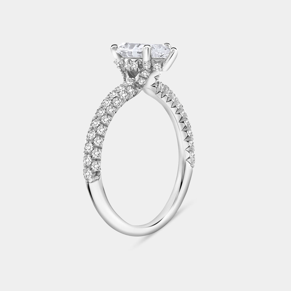 Gilded 1 and 1/2 Carat Lab-Grown Diamond Pear-Shaped Solitaire Plus Ring with a Pavé Shank