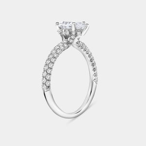 Gilded 1 and 1/2 Carat Lab-Grown Diamond Pear-Shaped Solitaire Plus Ring with a Pavé Shank