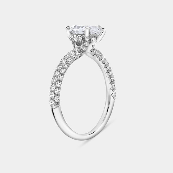 Gilded 1 and 1/2 Carat Lab-Grown Diamond Pear-Shaped Solitaire Plus Ring with a Pavé Shank
