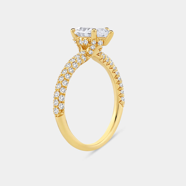 Gilded 1 and 1/2 Carat Lab-Grown Diamond Pear-Shaped Solitaire Plus Ring with a Pavé Shank