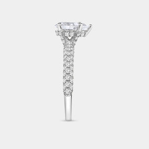 Gilded 1 and 1/2 Carat Lab-Grown Diamond Pear-Shaped Solitaire Plus Ring with a Pavé Shank