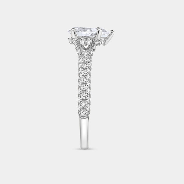 Gilded 1 and 1/2 Carat Lab-Grown Diamond Pear-Shaped Solitaire Plus Ring with a Pavé Shank