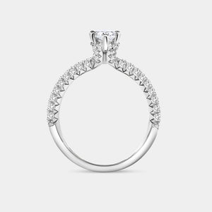 Gilded 1 and 1/2 Carat Lab-Grown Diamond Pear-Shaped Solitaire Plus Ring with a Pavé Shank