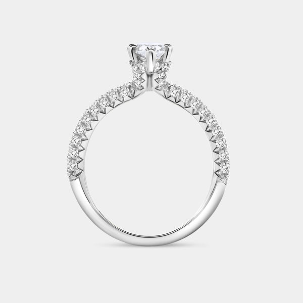 Gilded 1 and 1/2 Carat Lab-Grown Diamond Pear-Shaped Solitaire Plus Ring with a Pavé Shank