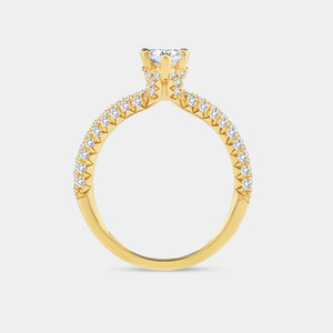 Gilded 1 and 1/2 Carat Lab-Grown Diamond Pear-Shaped Solitaire Plus Ring with a Pavé Shank