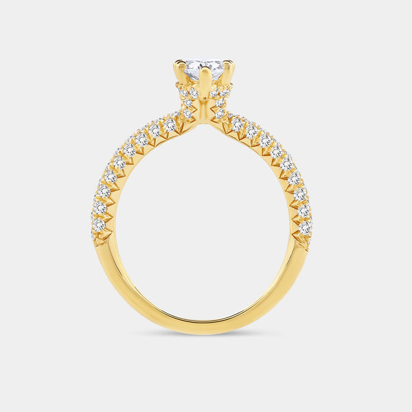 Gilded 1 and 1/2 Carat Lab-Grown Diamond Pear-Shaped Solitaire Plus Ring with a Pavé Shank