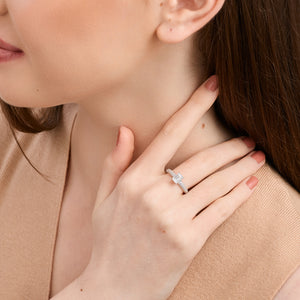 Gilded 1 and 1/2 Carat Lab-Grown Diamond Emerald-Cut Solitaire Plus Ring with a Pavé Shank