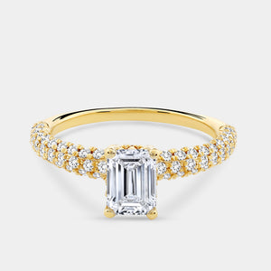 Gilded 1 and 1/2 Carat Lab-Grown Diamond Emerald-Cut Solitaire Plus Ring with a Pavé Shank