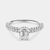 Gilded 1 and 1/2 Carat Lab-Grown Diamond Emerald-Cut Solitaire Plus Ring with a Pavé Shank