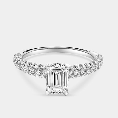 Gilded 1 and 1/2 Carat Lab-Grown Diamond Emerald-Cut Solitaire Plus Ring with a Pavé Shank
