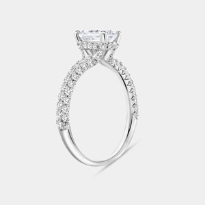 Gilded 1 and 1/2 Carat Lab-Grown Diamond Emerald-Cut Solitaire Plus Ring with a Pavé Shank