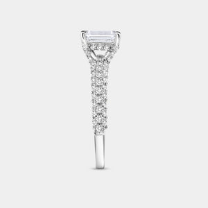 Gilded 1 and 1/2 Carat Lab-Grown Diamond Emerald-Cut Solitaire Plus Ring with a Pavé Shank