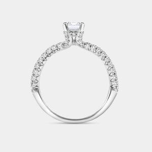 Gilded 1 and 1/2 Carat Lab-Grown Diamond Emerald-Cut Solitaire Plus Ring with a Pavé Shank