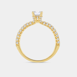 Gilded 1 and 1/2 Carat Lab-Grown Diamond Emerald-Cut Solitaire Plus Ring with a Pavé Shank