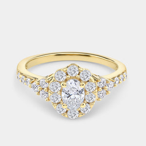 Gilded 1 Carat Lab-Grown Oval-Shaped Halo Engagement Ring with a Classic Shank