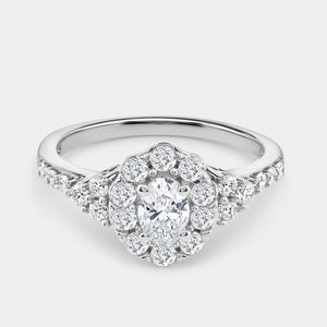 Gilded 1 Carat Lab-Grown Oval-Shaped Halo Engagement Ring with a Classic Shank