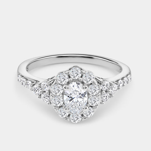 Gilded 1 Carat Lab-Grown Oval-Shaped Halo Engagement Ring with a Classic Shank