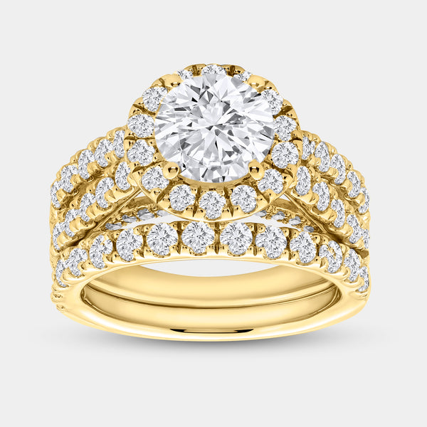 4 Carat Lab-Grown Diamond Round-Shaped Halo Bridal Ring Set — GILDED New York