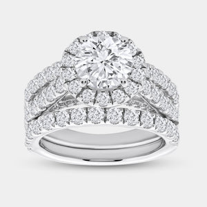 Gilded 4 Carat Lab-Grown Diamond Round-Shaped Halo Bridal Ring Set