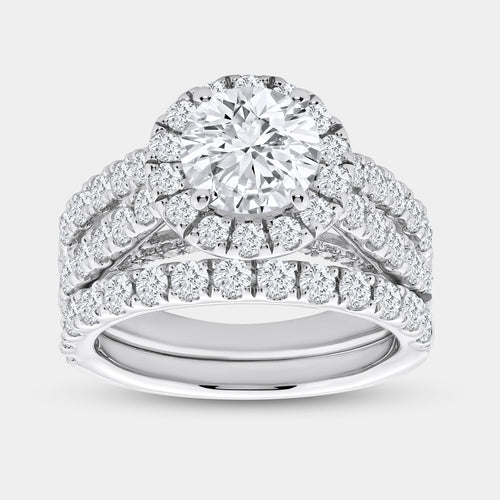Gilded 4 Carat Lab-Grown Diamond Round-Shaped Halo Bridal Ring Set