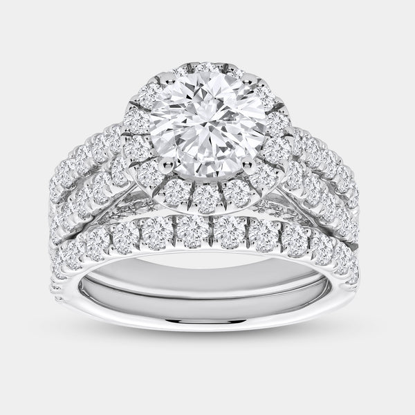 4 Carat Lab-Grown Diamond Round-Shaped Halo Bridal Ring Set — GILDED New York