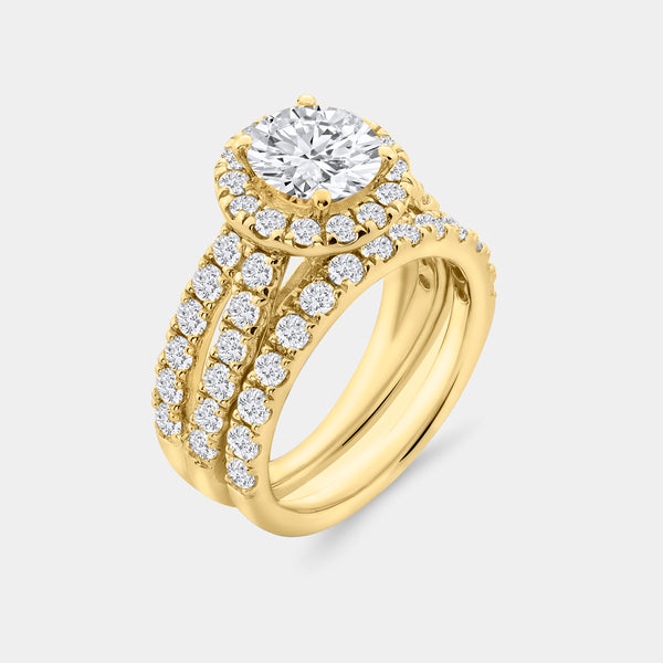 Gilded 4 Carat Lab-Grown Diamond Round-Shaped Halo Bridal Ring Set