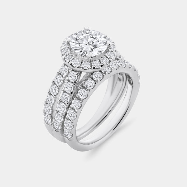 4 Carat Lab-Grown Diamond Round-Shaped Halo Bridal Ring Set — GILDED New York