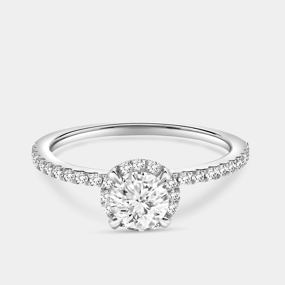 Gilded 3/4 Carat Lab-Grown Diamond Round-Shaped Hidden Halo Engagement Ring with a Classic Shank