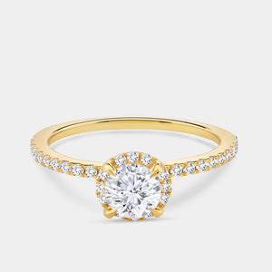 Gilded 3/4 Carat Lab-Grown Diamond Round-Shaped Hidden Halo Engagement Ring with a Classic Shank