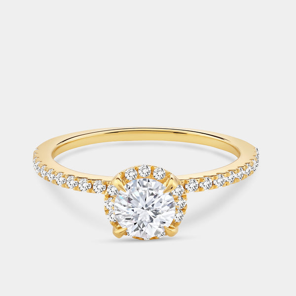 Gilded 3/4 Carat Lab-Grown Diamond Round-Shaped Hidden Halo Engagement Ring with a Classic Shank