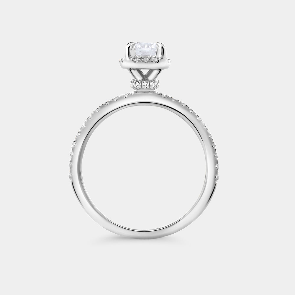 Gilded 3/4 Carat Lab-Grown Diamond Round-Shaped Hidden Halo Engagement Ring with a Classic Shank