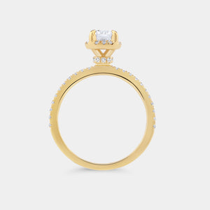 Gilded 3/4 Carat Lab-Grown Diamond Round-Shaped Hidden Halo Engagement Ring with a Classic Shank